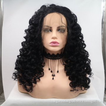 Vigorous mono long premium high quality afro kinky curly wholesale black women synthetic hair wigs lace front